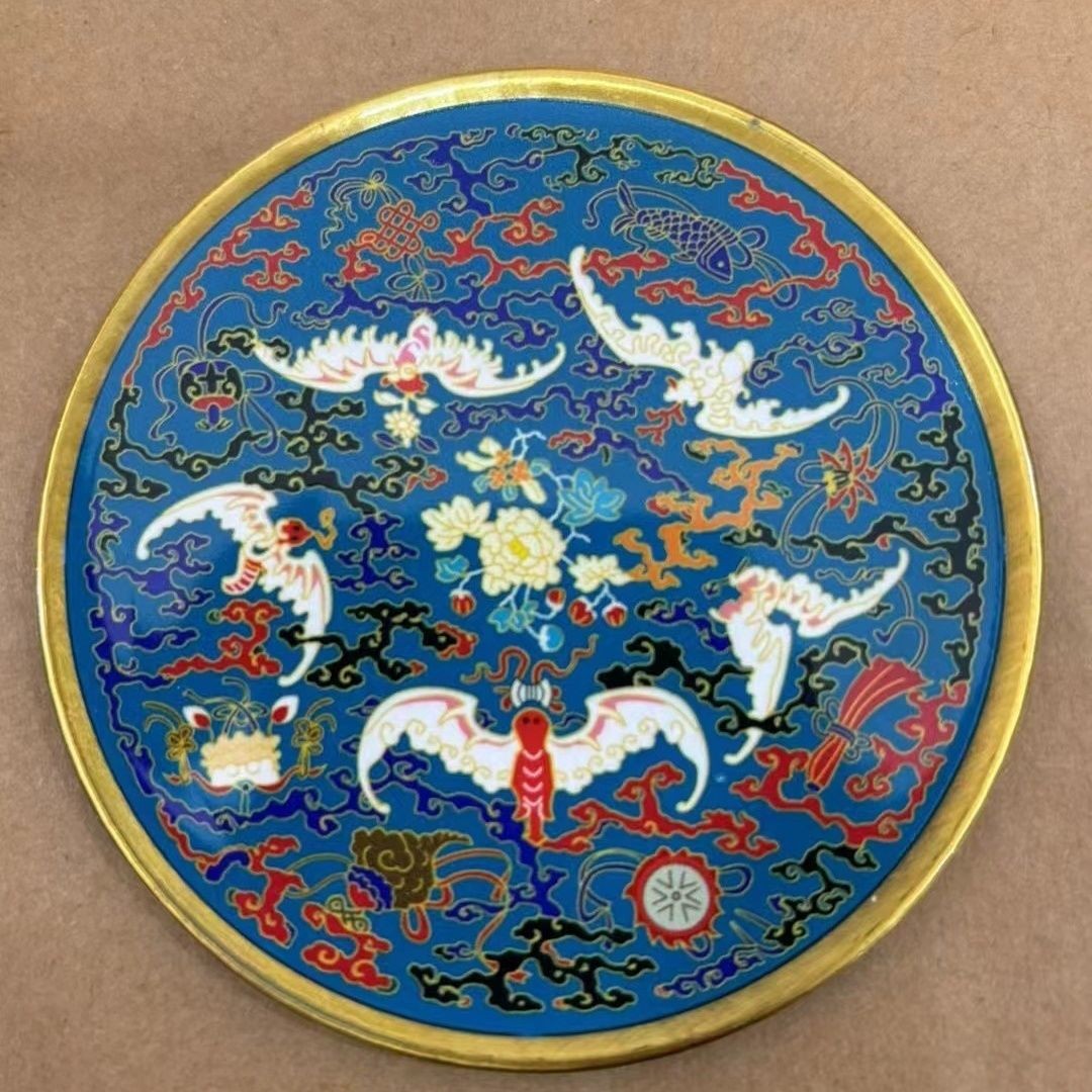 2pcs Vintage Qianlong Enamel Teacup Coaster 7.7cm Brass Collectible