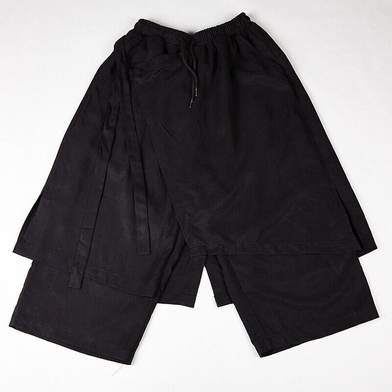 Men Japanese Loose Wide Leg Pants Drawstring Kimono Samurai Baggy Trousers Skirt