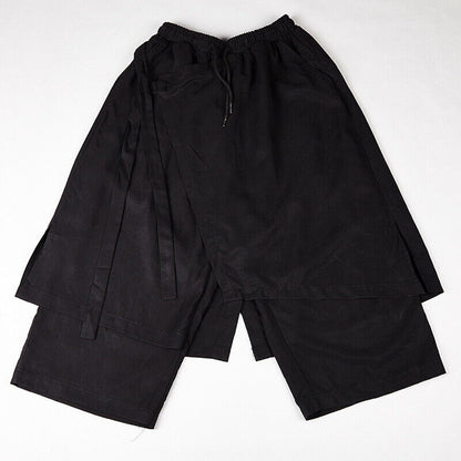 Men Japanese Loose Wide Leg Pants Drawstring Kimono Samurai Baggy Trousers Skirt