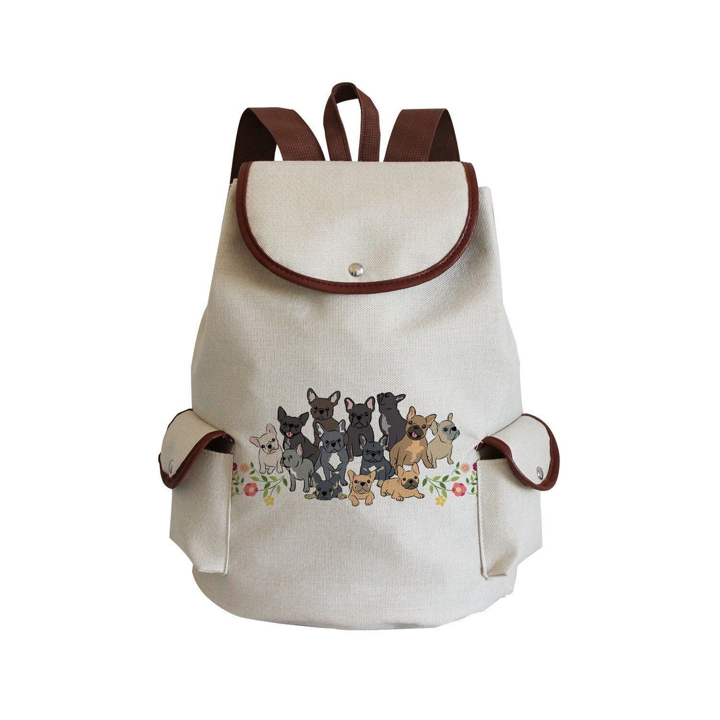 Dog Paw Print Backpack Drawstring Bags Linen Students Portable Cute Pug Printed