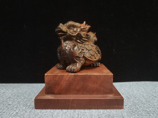 Rare art Boxwood fortune DRAGON tortoise turtle Statue tea pet netsuke chinese