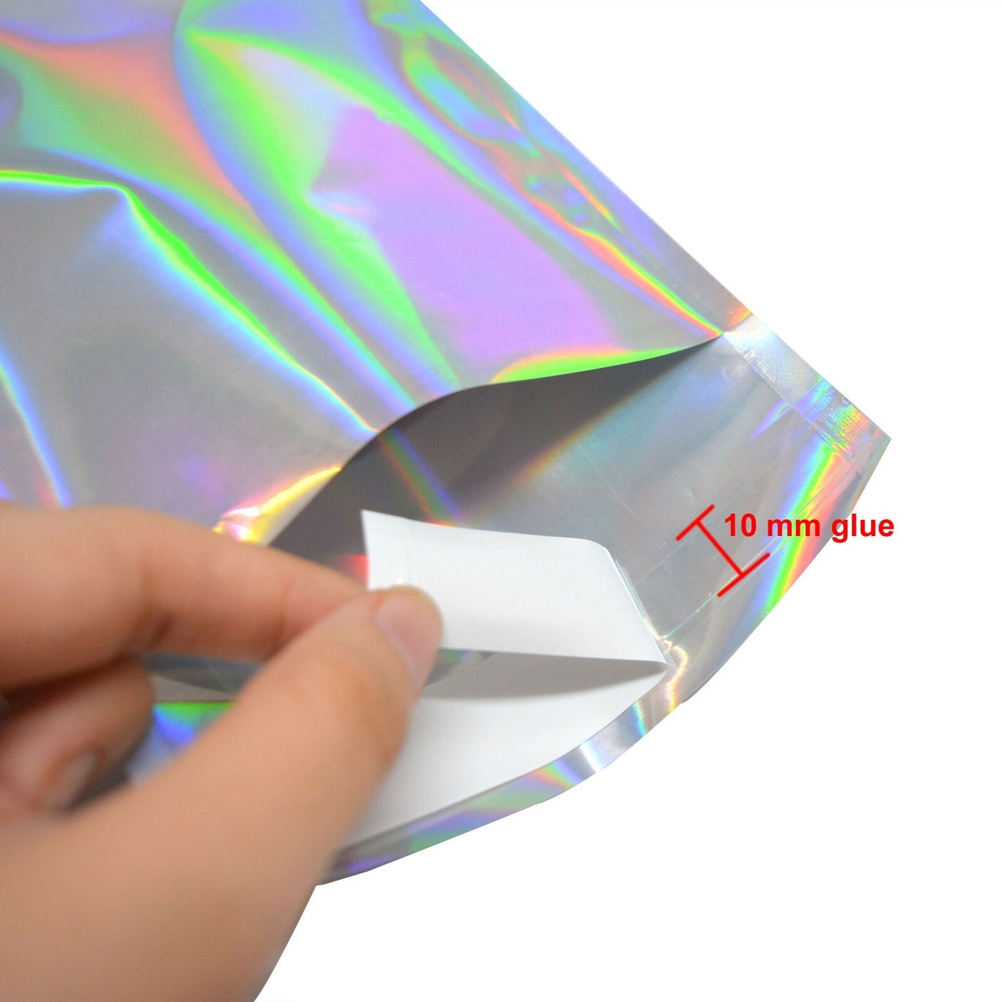 100 Pcs Hologram Mylar Adheisve Pouch Bag Three Side Sealed Foil Glitter Bags