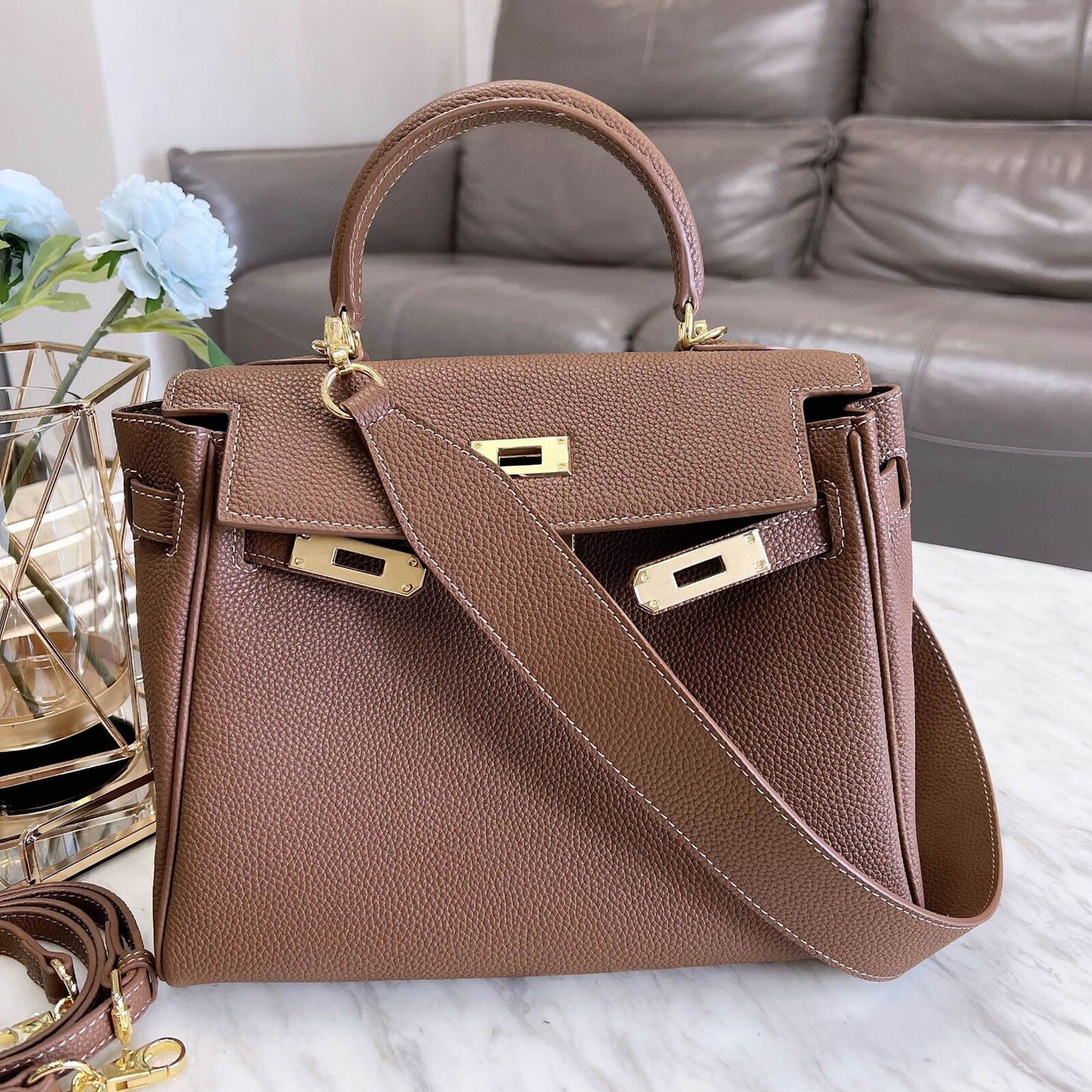 25/28) Real Leather Small Flap Briefcase Tote Shoulder Bag Purse Handbag Fashion
