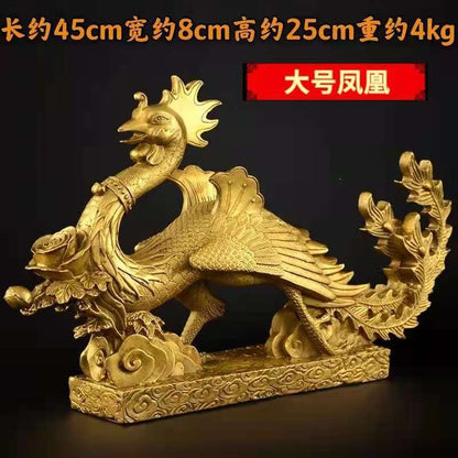 12" Brass Chinese Phoenix Statue Amulet Sculpture Feng Shui New Year Home Decor