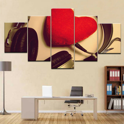Abstract Poster Canvas Wall Art Pictures 5 Panel Red Heart shaped No Framed
