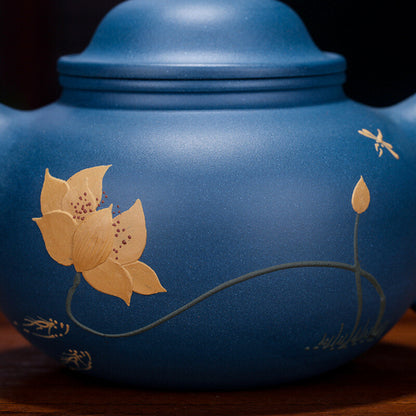 China Yixing Zisha Pottery Celeste Clay Handmade 250cc Lotus Teapot