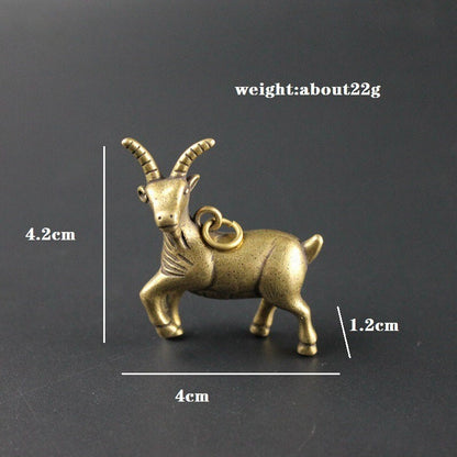 Pure Brass Goat Statue Keychain Pendant Sheep Figure Miniature Tea Pet Ornament
