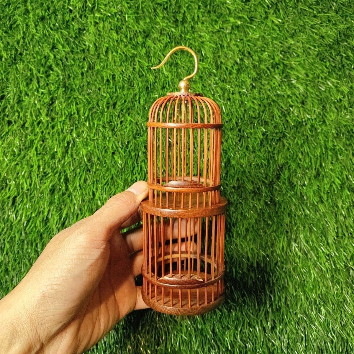 Handmade Double Layer Bamboo Cricket Cage Katydid Insect Pet Cage Decor 19.5cm