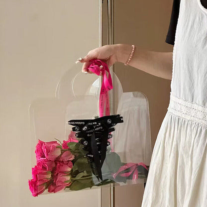 Transparent PET Fresh Flower Box Bouquet Handbag Flowers Wrapping Handbag Festiv