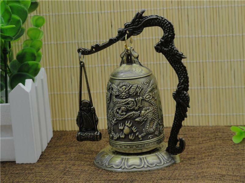 5.1inch Fengshui Excellent Tibet Brass Dragon Buddha Bell Home Decorative