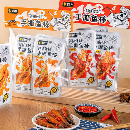 Spicy Dried Fish Hand-Torn Fish Sticks, Leisure Snacks, 5 Packs