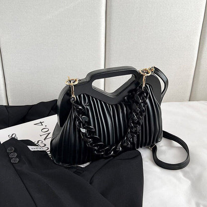 Handbag Thick Chain Handle Pleated Shoulder Bag Women Clutch Purses Crossbody