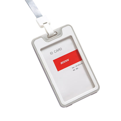 1Pc Grey Meeting ID Badge Card Holder Slim Hard Card Cover Case w/ Lanyard aa