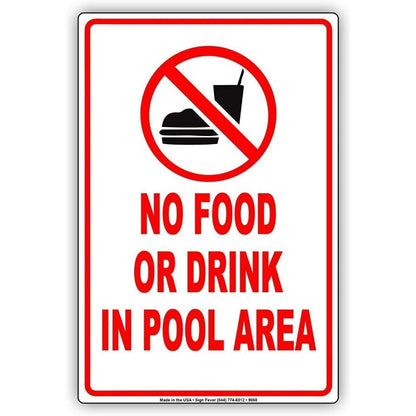 Metal Sign Aluminum Sign No Food Or Drinks in Pool Area Swimming Beach Rule Sign