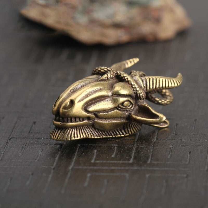 Brass Solid Snake Sheep Head Statue Animal Statue Tea Pet Ornament Miniature -