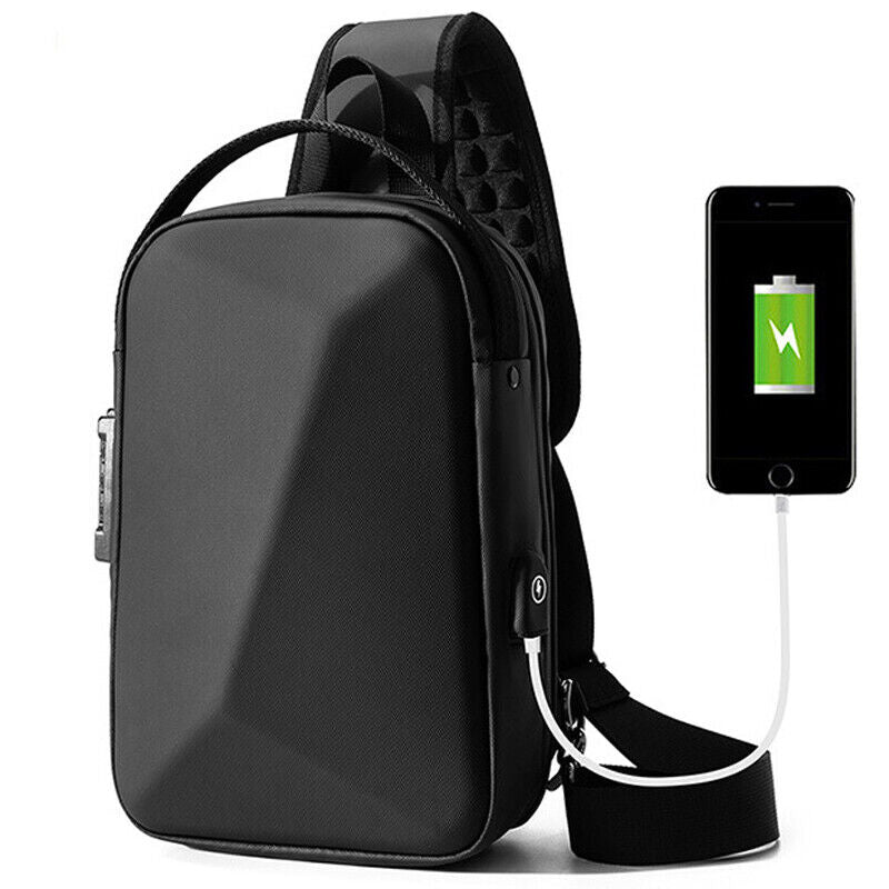 Men's Sling Backpack EVA Waterproof Crossbody Bag USB Outdoor Casual Daypack