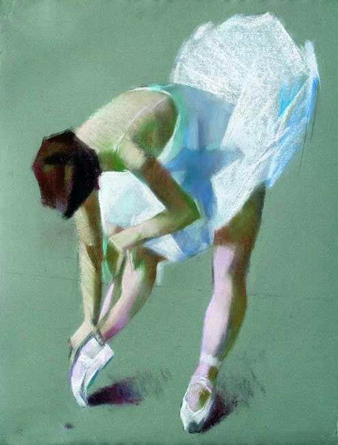 Oil painting ballet girl Doing exercises Wearing a white ballet Hand painted