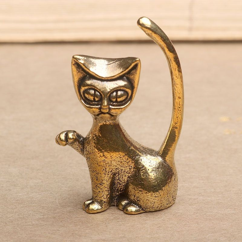 Brass Solid Cat Ornament Set 3pcs Tea Pet Office Desk Copper Cat Decor