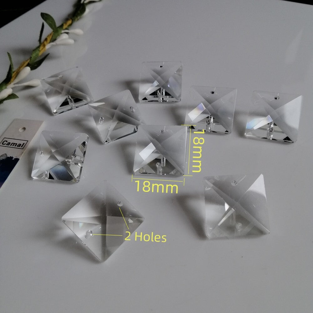 50pcs 18MM Clear Square Crystal Beads Prism Chandelier 2 Holes Home Decoration