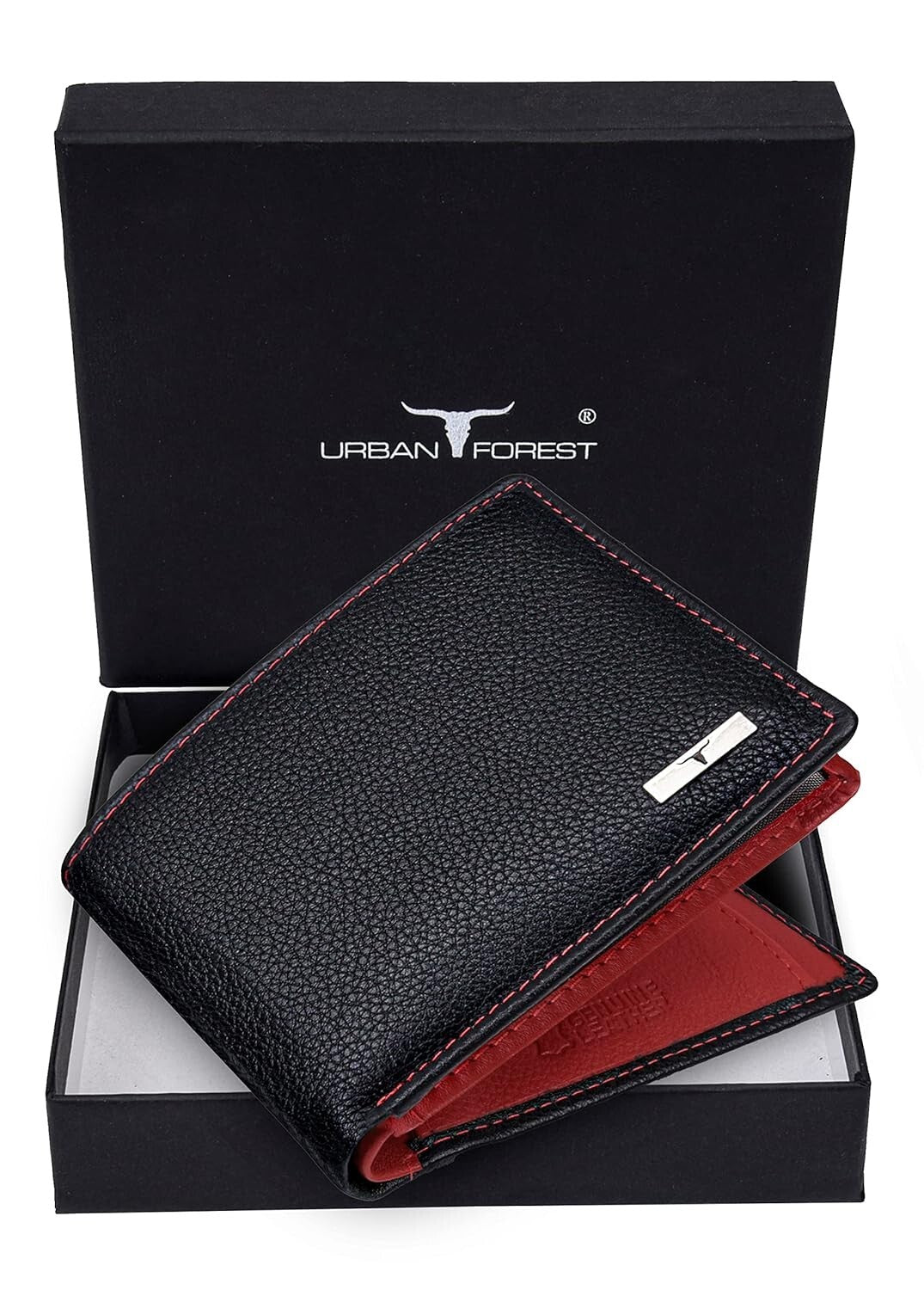NEW BLACK/RED BI-FOLD LEATHER MEN'S WALLET RFID PROTECTION GIFT ITEM