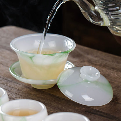 150ml Chinese Kung Fu Green Jade Porcelain Gaiwan Bowl Teacup Set Puer Tea Cup