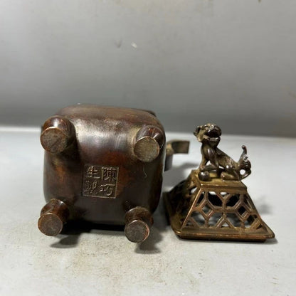 Vintage Hollow Incense Burner Antique Bronze Dog Top Censer Zen Desktop Ornament