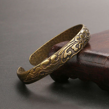 Vintage Brass Floral Engraved Cuff Bracelet Open Bangle