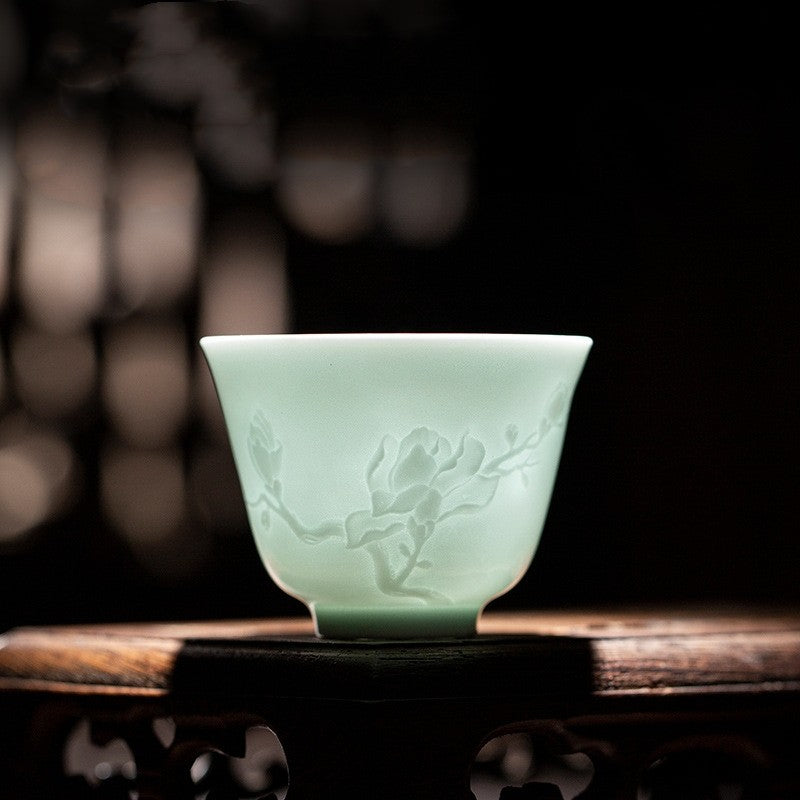 Boutique Tea Set Ceramic Gaiwan Floral Relief Porcelain Tea Cup Pitcher Orchid