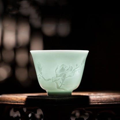 Boutique Tea Set Ceramic Gaiwan Floral Relief Porcelain Tea Cup Pitcher Orchid