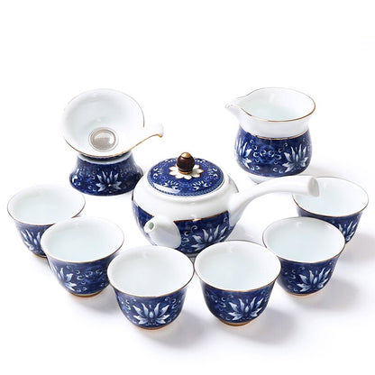 Complete Tea Set Blue-and-white Porcelain Tea Pot Gaiwan Matching Cup Filter Net