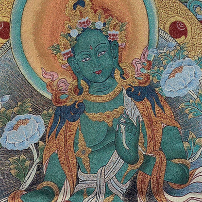 Ancient Tangka Embroidery Guanyin Bodhisattva in Tibet, China 60*90CM（绿度母001）