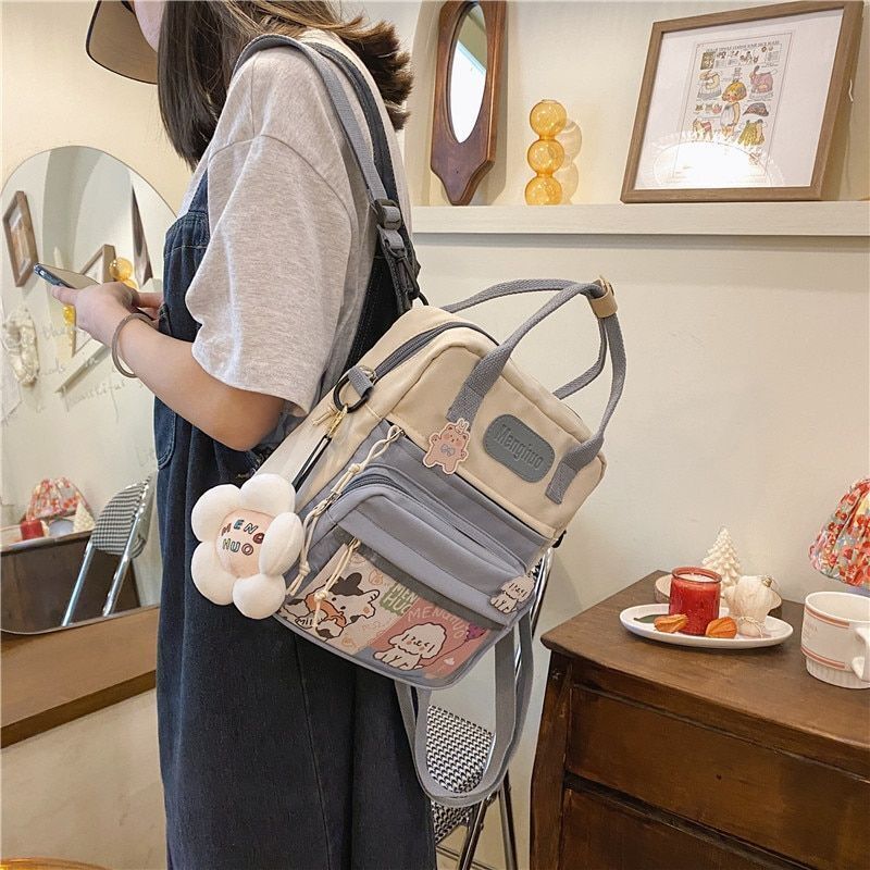 Mini Backpack Waterproof Nylon Small Shoulder Bag Flower Print Travel 24*9*26 CM