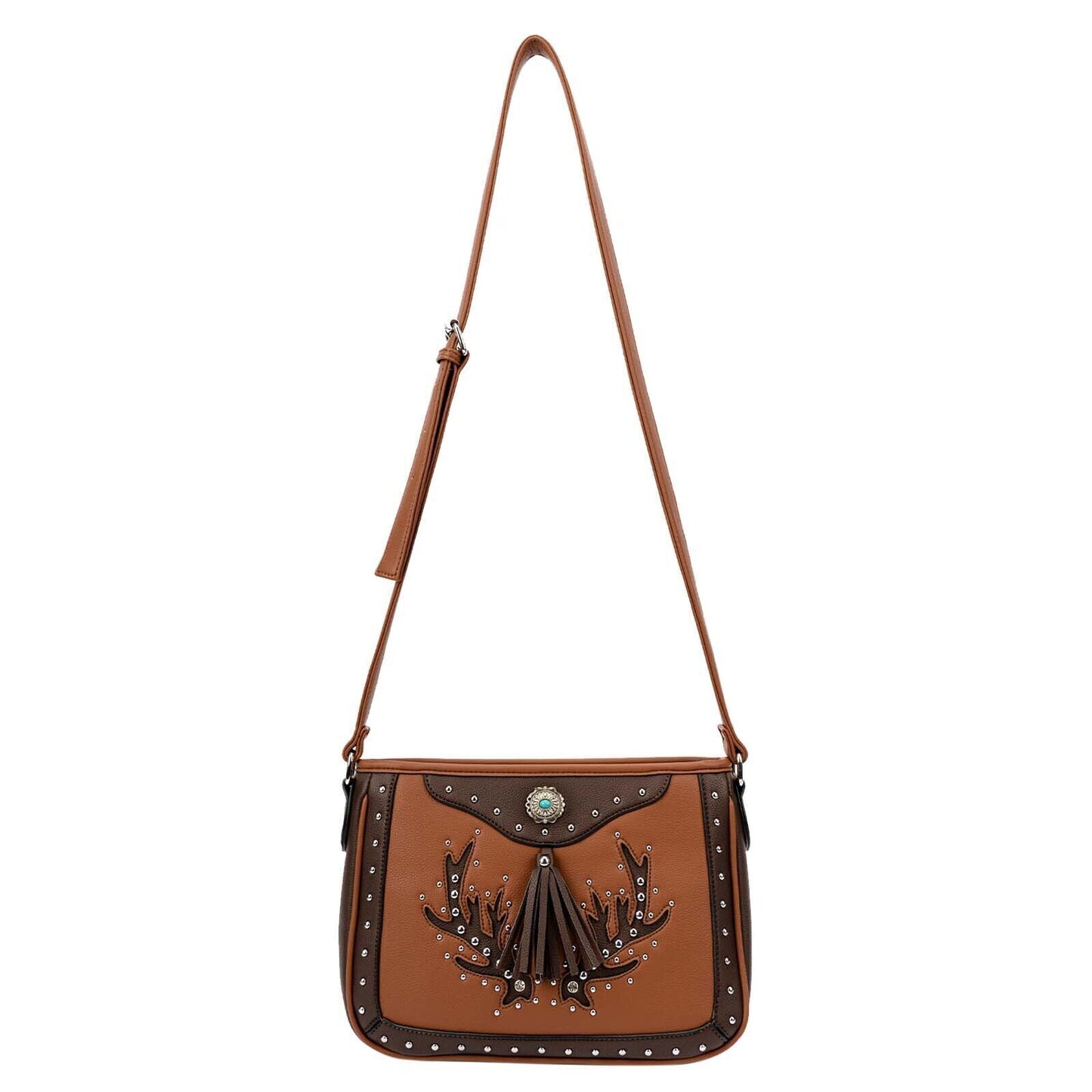 Celela Women Embroidered Concho Rhinestone Studs Fringe Crossbody Shoulder Bags