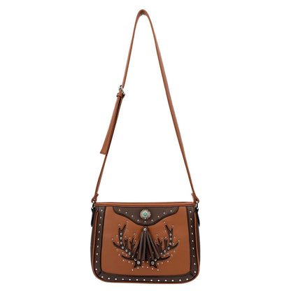 Celela Women Embroidered Concho Rhinestone Studs Fringe Crossbody Shoulder Bags