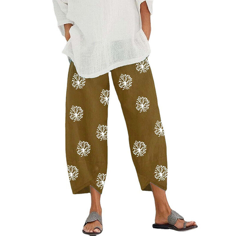 Trousers Pants Harem Elastic Waist Baggy Cotton Summer Linen Casual Wome /