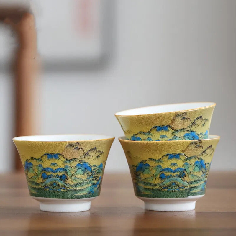 Chinese Handmade Ceramic Teacup Landscape Painting Pattern Tea Bowl Portable