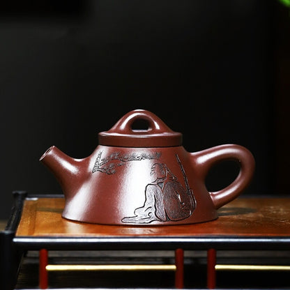 240ml Handmade Tea Pot Authentic Yixing Zisha Master Pot Carved 14 Infuser Holes