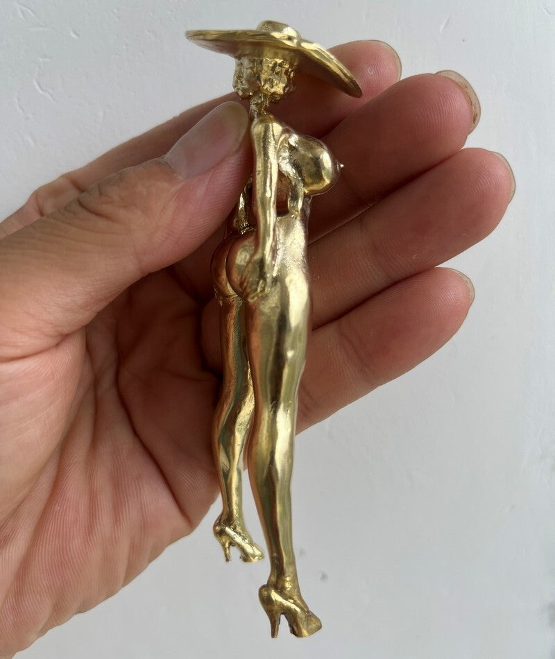 4.4" Solid Brass Naked Hot Girl Statue Art Beauty Model Artwork Pendants