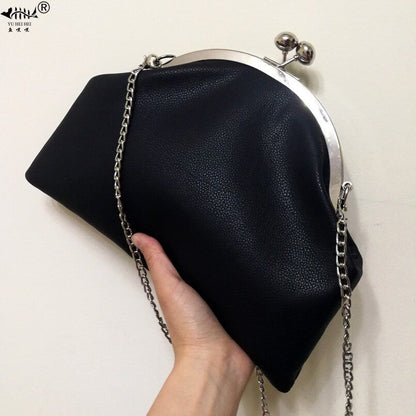 Handbag Vintage Simple Style Chain Clip Kiss Lock Shell Shoulder Messenger Bags