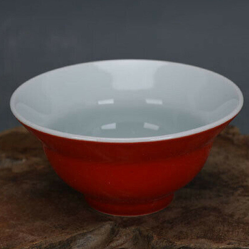 8.1cm Chinese Jingdezhen Antique Red Glaze Porcelain Teacup Home Decoration