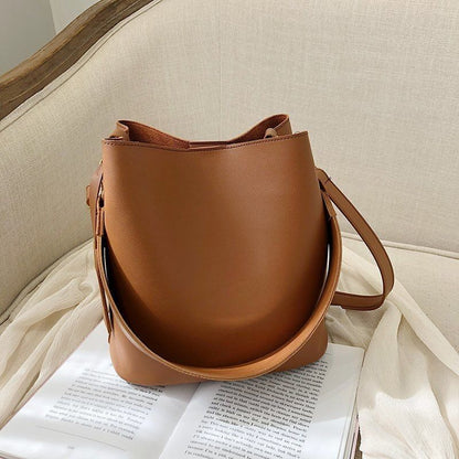 2pcs/set Leather Handbags Casual Tote Black Bucket Women Shoulder Crossbody Bag