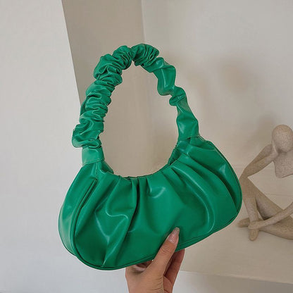 Pleated Synthetic Leather Bags Dumpling Tote Armpit Purse Underarm Bag 25*17*7CM