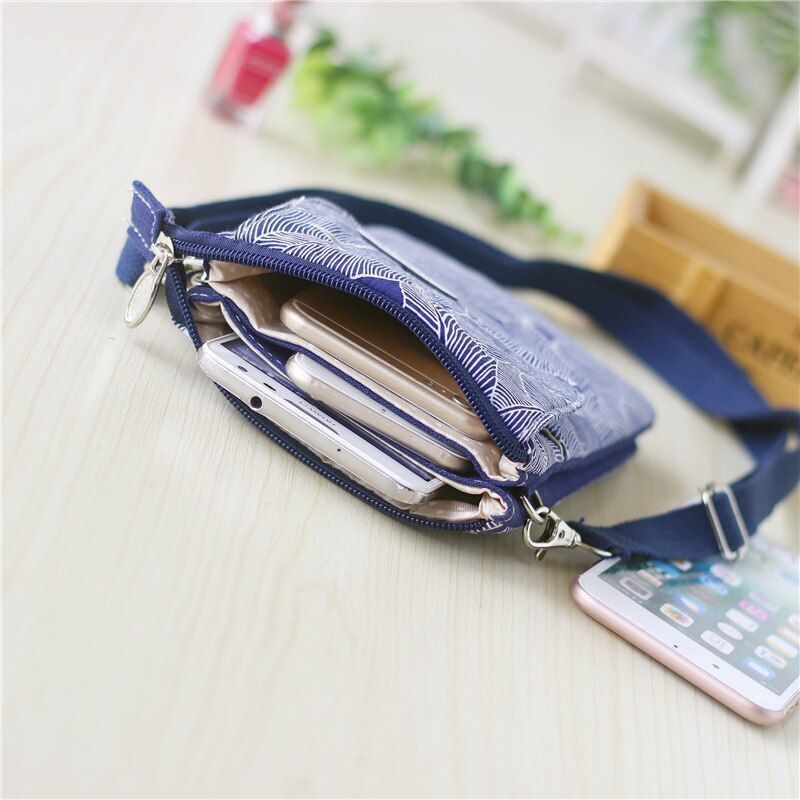 Canvas Leaves Print Women Handbag Small Shoulder Crossbody Phone Bag Money Pouch