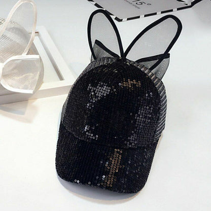 Baby Hats Spring Summer Girl Baseball Caps Glitter Rabbit Ear Pearl Sun Children