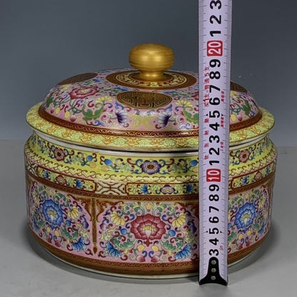 Qing Dynasty Qianlong Enamel Flower Lid Jar Tea Canister Box Mark Qing Qianlong