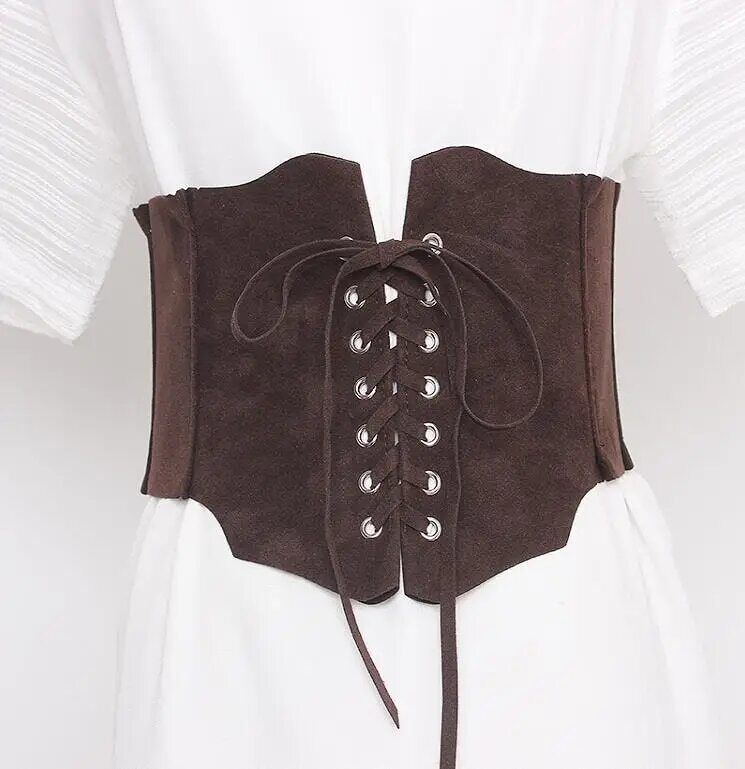Women's Belt Runway Fashion Faux Suede Leather Bandage Cummerbunds Dress Corsets