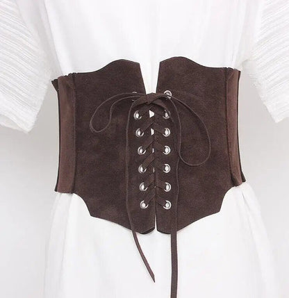 Women's Belt Runway Fashion Faux Suede Leather Bandage Cummerbunds Dress Corsets
