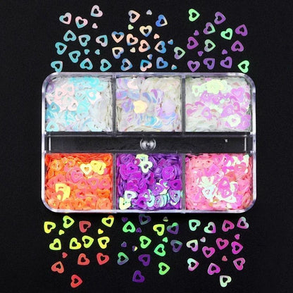 Nail Art Glitter 6 Grids Red Love Heart Sequins Flakes DIY Valentines Decoration