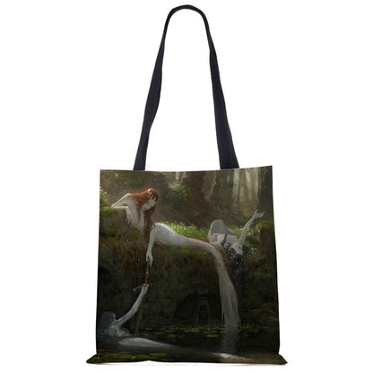 Mermaid Print Shoulder Bag Women Shopping Reusable Bags Large Travel Beach Bags