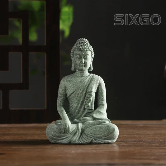 12cm Exquisitely Vintage Green Sand Stone Buddha Statue Tea Pet Decoration